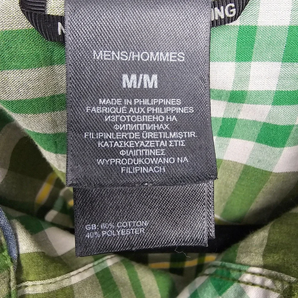 The North Face Mens Plaid Long Sleeve Snap Front Shirt Green White Yellow Medium